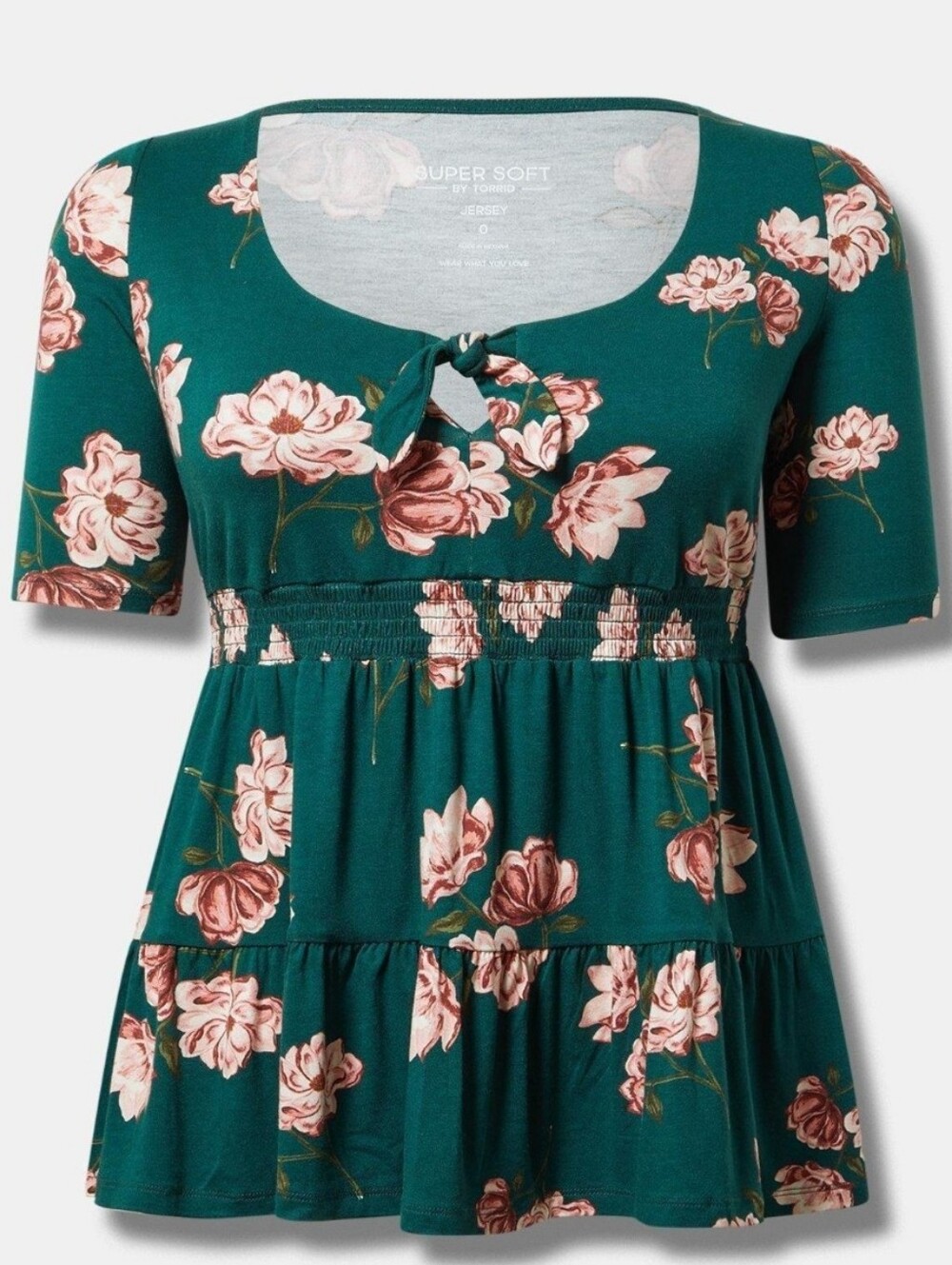 TORRID Green Floral Tie-Front Babydoll Top Sz 4